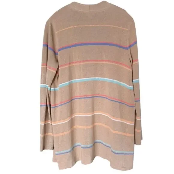 J. Jill Striped Linen Rayon Open-Front Cardigan Women’s M Bamboo Multi NEW - Picture 2 of 6